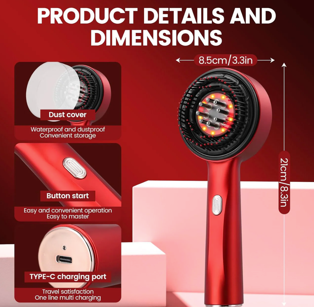 red light scalp massage comb for hair growth

USB rechargeable scalp therapy brush

anti hair loss massage comb with red light